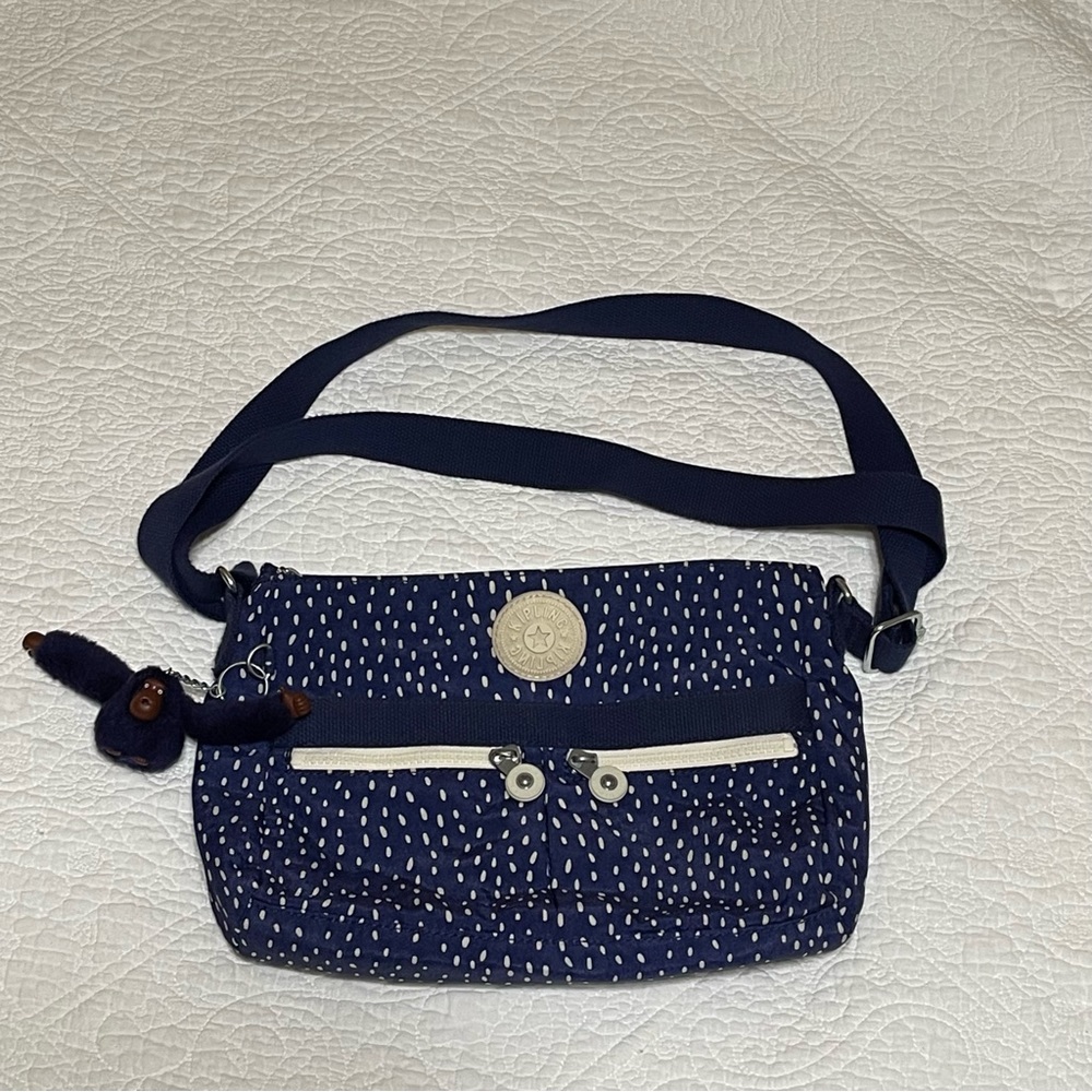 Navy Blue & White Kipling Crossbody Bag EUC
